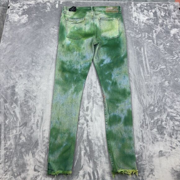 Sync Denim Jeans Mens Size 34 Green Tie Dye Distressed Skinny Jeans - Picture 2 of 16
